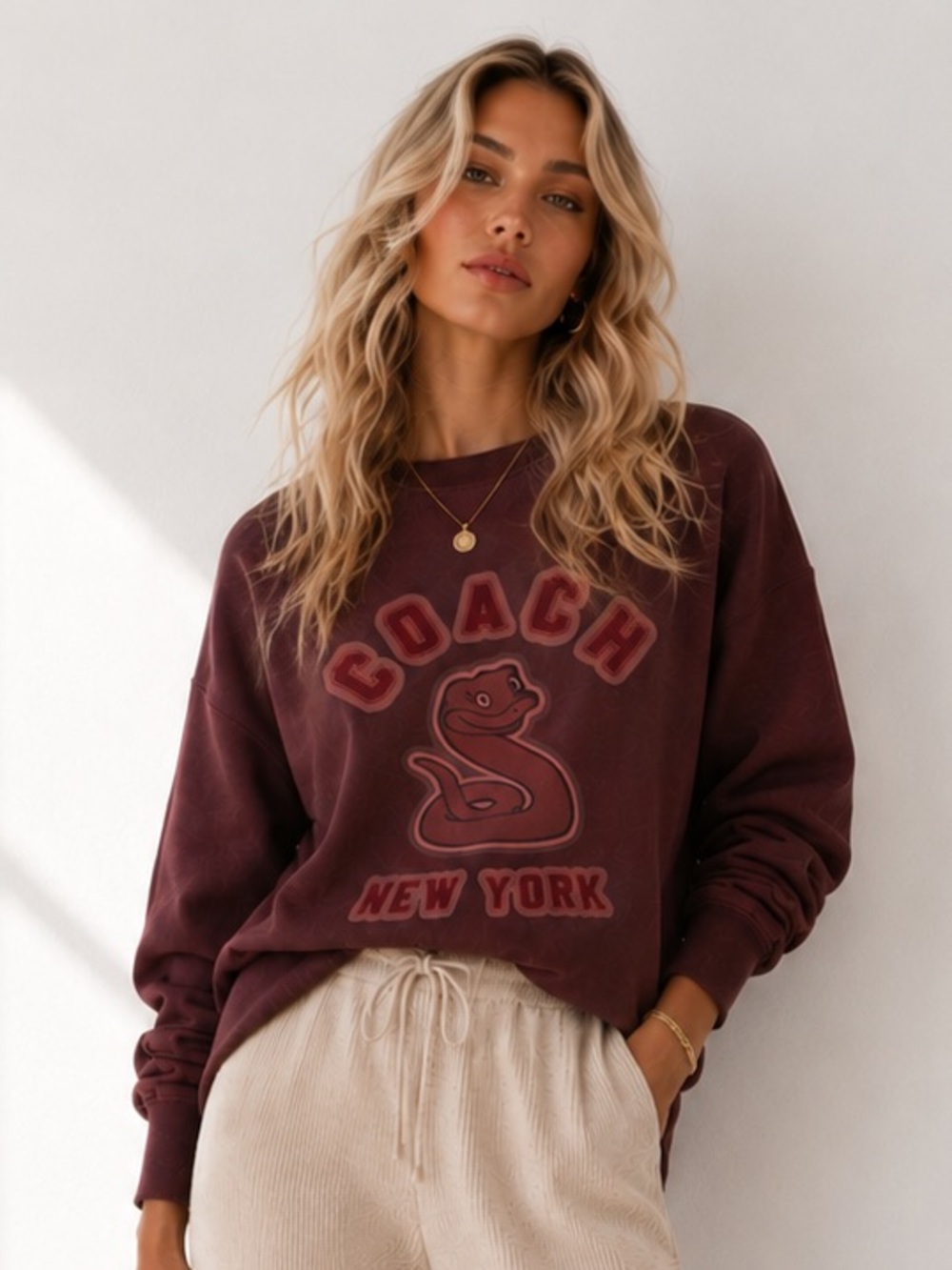 $380 COACH Maroon Year of the Snake Logo Crewneck Sweatshirt Small Medium New